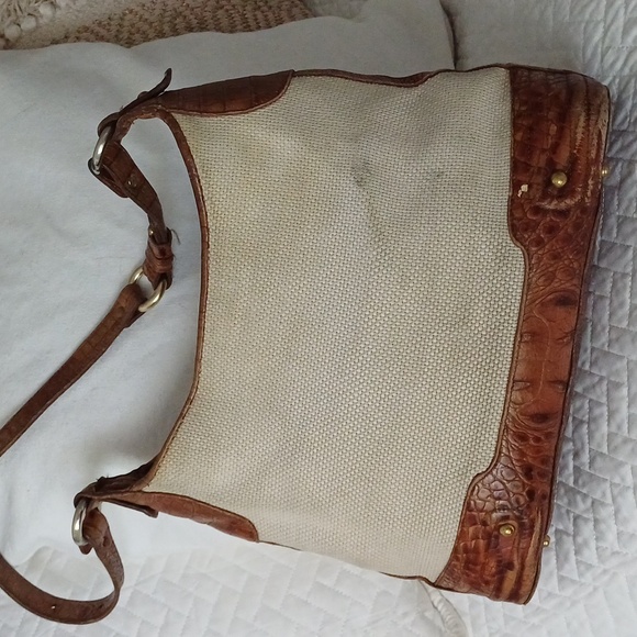 Brahmin Croc & woven canvas shoulder bag hobo - Picture 7 of 16